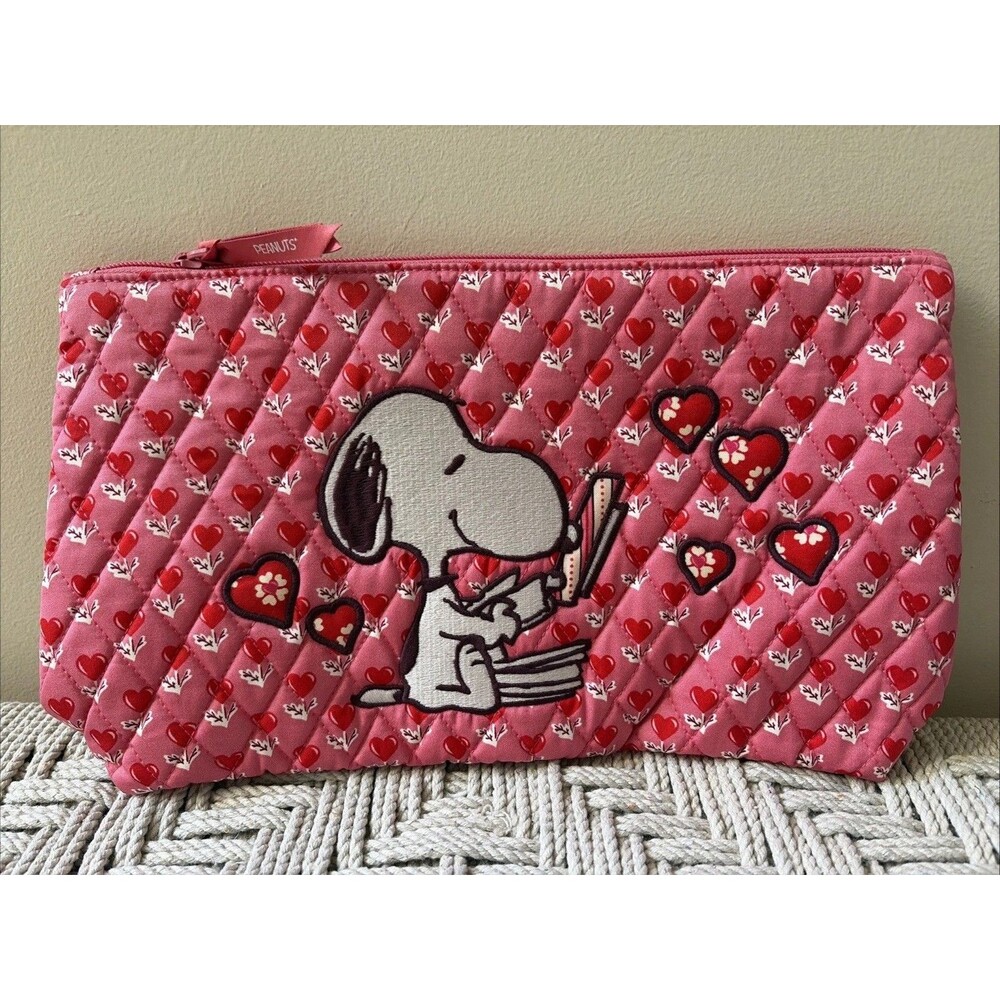Vera Bradley Peanuts Large Zip Pouch Love Is In The Air Snoopy Cosmetic Bag NWT